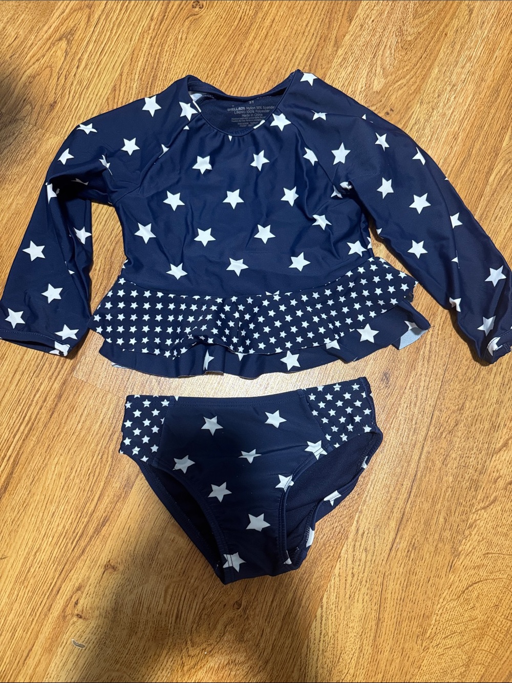 Girls Peyton & Parker Long-Sleeve Navy Star Rash Guard Swimsuit Set